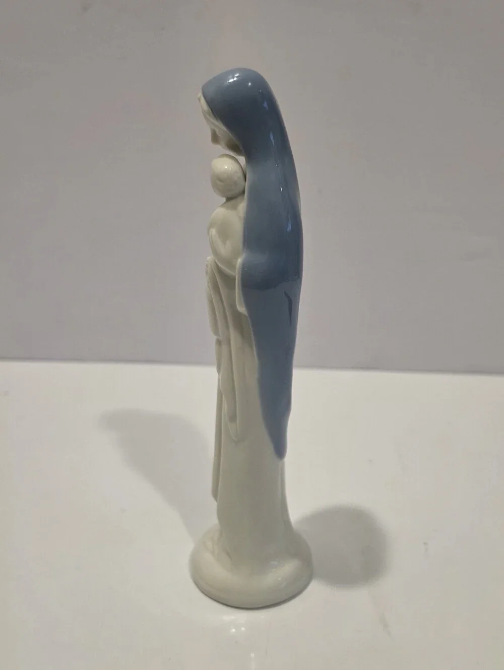 Porcelain Madonna & Child Figurine in White and Soft Blue